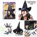 Funny Witch Set with Hat Nose Chin Teeth Nails Halloween Costume Party